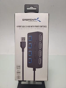 Sabrent HB-UMLS 4-Port USB 2.0 Hub with Power Switches - Black RK8 - Afbeelding 1 van 2