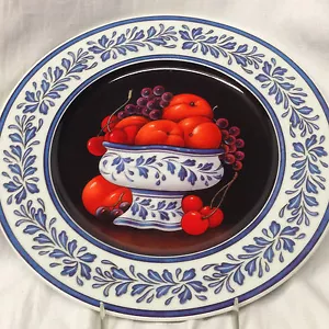 HENRIETTE COLLEZIONE PORCELLANA PIATTO DA CENA 10 1/4" ROTOLI E PUNTI BLU FRUTTA - Foto 1 di 7