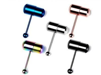 Piercing de barra de língua VIBRATING 14G piercing corpo joia prata preta BB1 - Imagem 1 de 2