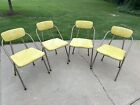 Vtg Cosco Atomic Metal Folding Chairs , 4 MID CENTURY MODERN LOT OF 4 Yellow