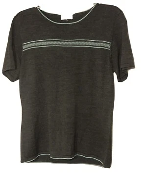 Suéter Top Tahari Arthur S Levine Gris Manga Corta 14 Azul Borde Mezcla de Lana Foto 1 de 4