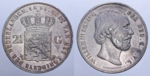2 1/2 GULDEN 1855 WILLEM III OLANDA - Picture 1 of 1