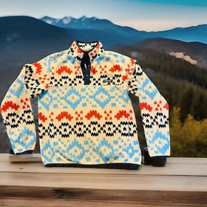 Lands' End Heritage Men's Medium Fleece Jacket 1/4 Snap Neck Print Pullover - Picture 1 of 6