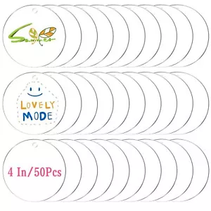 50 Pieces Round Acrylic Blanks 4 Inch Circle Acrylic Blanks with Holes Discs ... - Picture 1 of 6