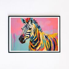 Zebra Abstract Colourful Painting Illustration 7x5 Retro Wall Decor Art Print 