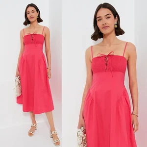 Hyacinth House NEU rosa Serafina Drop Waist gesmoktes Baumwoll-Midikleid Gr. M - Bild 1 von 9