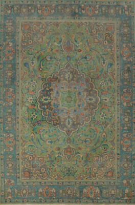 Alfombra de lana verde tradicional vintage hecha a mano tamaño habitación alfombra 8x11 Foto 1 de 4