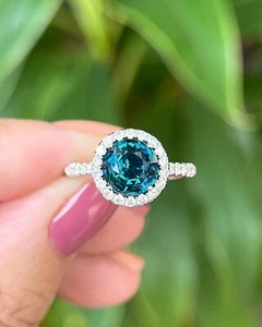 Round 2.52 Ct Natural Tourmaline Diamond Wedding Ring 14K Solid White Gold 6 7 8 - Picture 1 of 9