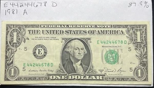 1981A $1 Dollar Bill In Very Good Condition With A Serial Number Of 44244678 - Picture 1 of 4