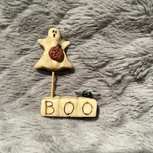 SUZI Boo Ghost And Pumpkin With Spider Halloween Resin Figure - Picture 1 of 7