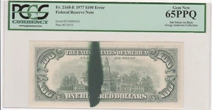 RARE 1977 Ink Smear on BACK Error $100 Dollar Bill PCGS 64PPQ - Picture 1 of 2
