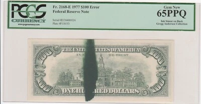 RARE 1977 Ink Smear on BACK Error $100 Dollar Bill PCGS 64PPQ - Image 1 of 2