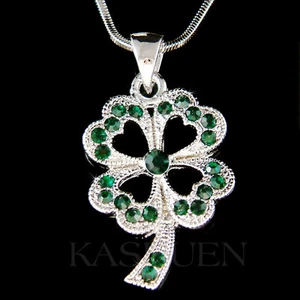 Smaragd 4 Vierblättriges Kleeblatt ~ mit Swarovski Kristall Irisches Halskette - Bild 1 von 1