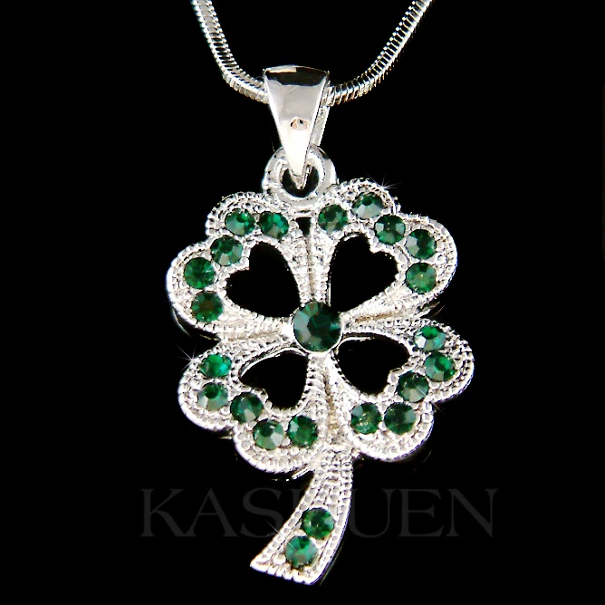Smaragd 4 Vierblättriges Kleeblatt ~ mit Swarovski Kristall Irisches Halskette - Bild 1 von 1