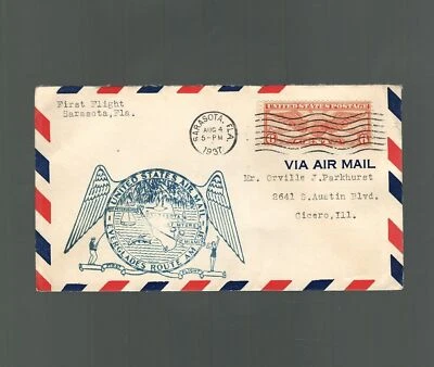 US First Flight Cover Eastern Airlines Sarasota Florida 1937 US Scott c19 - Image 1 of 2