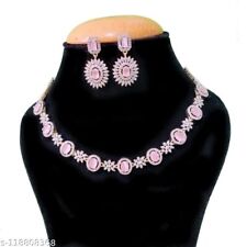 Indian Bollywood Bridal Set Silver Plated Jewelry Earrings CZ Ethnic AD Necklace
