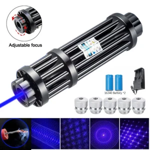 Blue Laser Pointer Adjustable Visible Beam Dot Light + 5 Caps + Battery - Picture 1 of 14