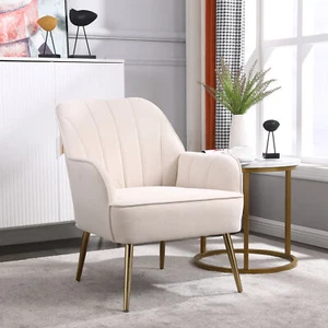 Mid-century Velvet Accent Chair Modern Upholstered Armchair Sofa with Metal Leg - Picture 1 of 13