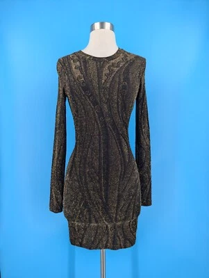 Mini vestido paisley metálico rasgado por Ronny Kobo pequeno Zoe preto e dourado - Imagem 1 de 4