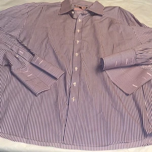 Thomas Pink Blue and Pink Bengal Stripe Slim Fit Shirt 18.5 French Cuffs V Nice! - Picture 1 of 10