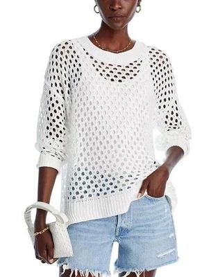 Vintage Havana Women's Long Sleeve Crochet Open Knit Sweater - White - M - NWOT - Image 1 of 4