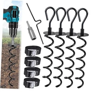 10Pcs 16'' Heavy Duty Trampoline Ground Anchors Pegs Tie Down Kit, Steel - Picture 1 of 7