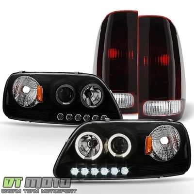 For 1997-2003 Ford F150 Blk Smoke LED Halo Headlights w/Corner Lamps+Tail Lights - Изображение 1 из 4