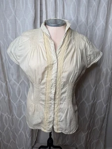 Entenkopf XL elfenbein Bluse Spitzenborte & Pin Biesen Y2K feminin alt vampire diaries - Bild 1 von 10