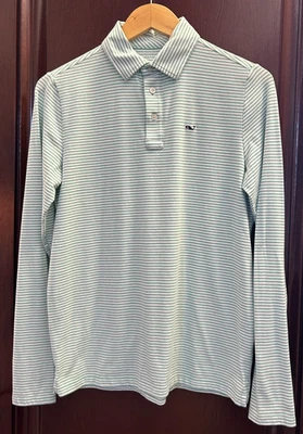 Vineyard Vines Edgartown Boys Long Sleeve Striped Polo Shirt Size XL (18) Green - Image 1 of 4