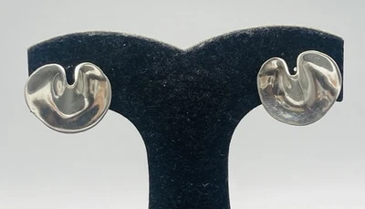 Tiffany & Co. Vintage Sterling Silver Lily Pad Omega Back Clip On Earrings - Image 1 of 4