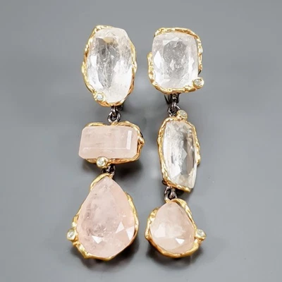 Handmade 40 ct+ Natural Morganite Earrings 925 Sterling Silver /E129903 - Image 1 of 4