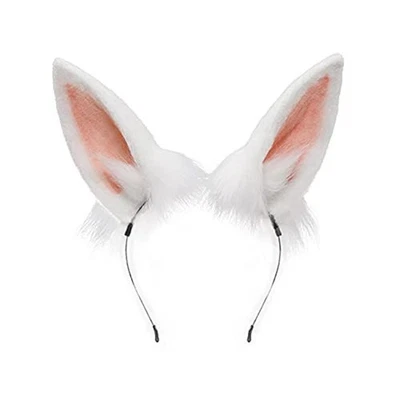 Plush Furry Bunny Headwear Artificial Rabbit Ear Headband Simulation (2-White) - Image 1 of 4