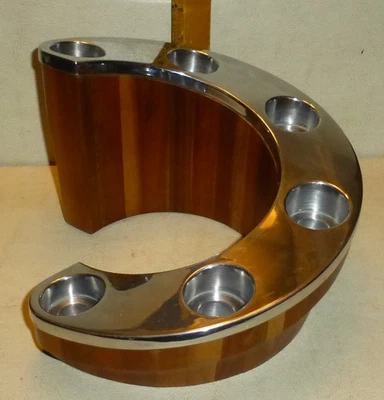 Candelabro grande en espiral Nambe de aluminio y madera de acacia exquisito Foto 1 de 4