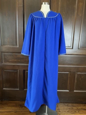 Go Softly Women's 1X Zip Robe Dressing Gown Velour Blue Vintage USA - Image 1 of 4