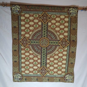 CELTIC CROSS Irish Decor Tapestry Wall Hanging Cead Mile Failte 23x28" - Picture 1 of 4