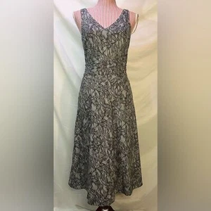 J Crew 100% Cotton Black Gray Floral Lace Pattern Sleeveless Midi Dress Size 6 - Picture 1 of 8