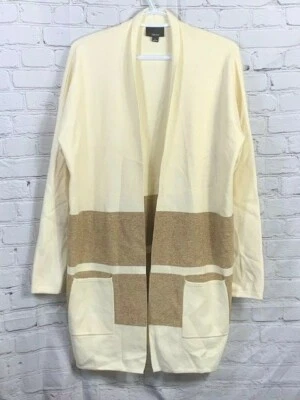 Cárdigan Lumiere para mujer bloques de colores frente abierto marfil beige bolsillos elásticos grandes Foto 1 de 4