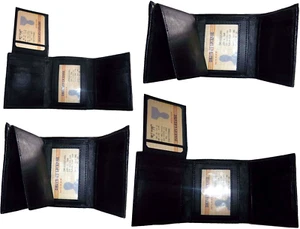 Menge 4 neue dreifach faltbare Leder Herren Geldbörse 2 Ausweise 2 Geldscheinfächer schwarz 6 Karten Geldbörse - Bild 1 von 12