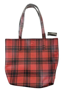Bolso de viaje George Tote para mujer rojo negro a cuadros de cuero sintético de gran tamaño nuevo con etiquetas - Imagen 1 de 9