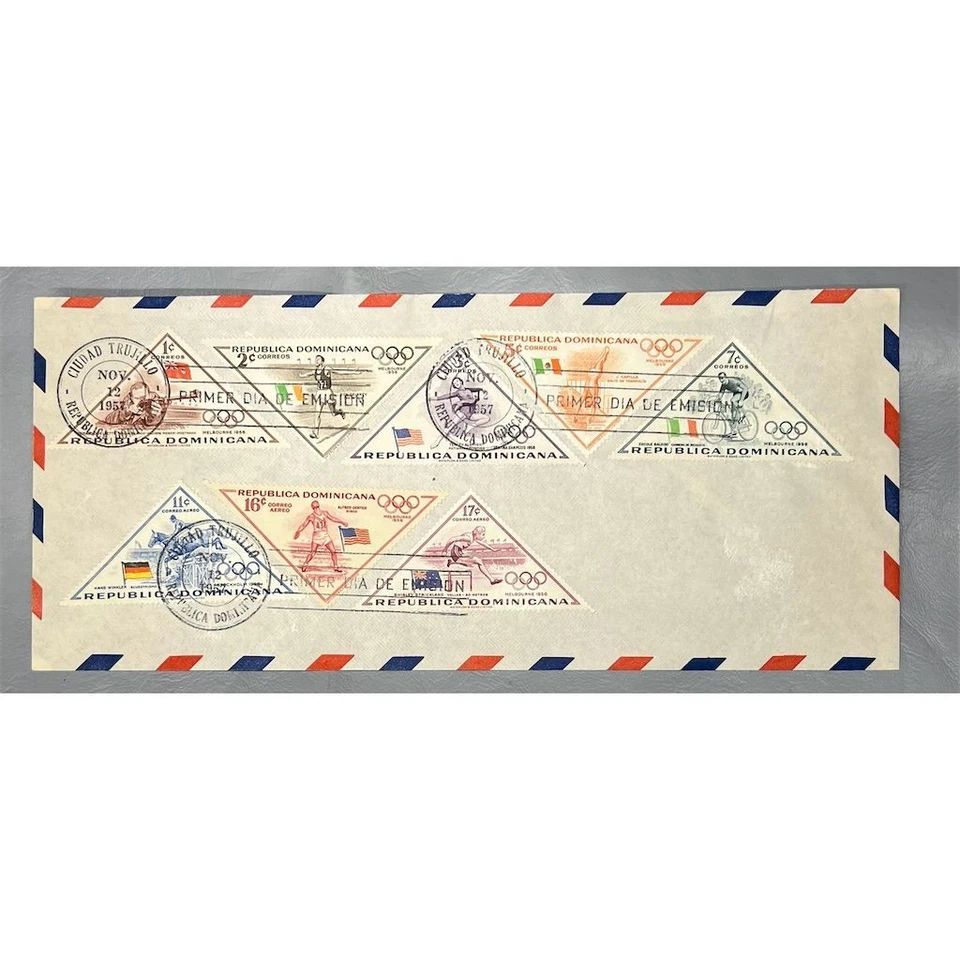 Dominican Republic 1957 Olympic Stamps Scott 484-488 C103-C105 Used - Image 1 of 2