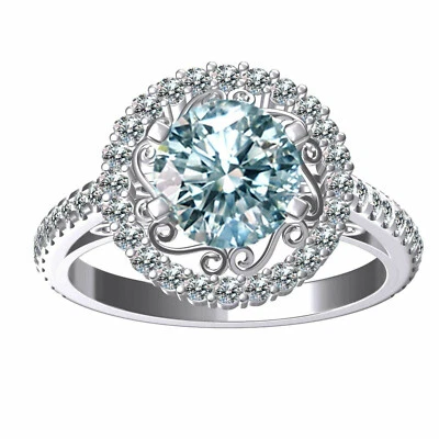 3.55 Ct Vvs1 Ice Blue Round Moissanite Diamond Engagement Ring 925 Silver Size 7 - Image 1 of 2