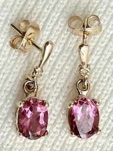 Natural Pink Topaz 18k solid real gold earrings: - Picture 1 of 9