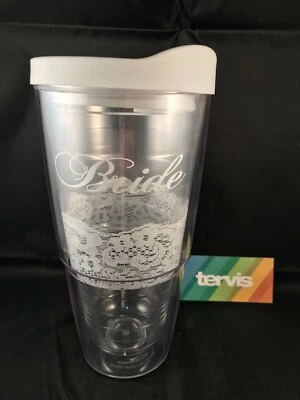 Copo Tumbler Tervis de Renda para Noiva 24 oz com Tampa Branca para Bebida de Viagem - Imagem 1 de 4