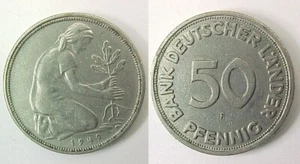 1949 F German Germany fifty 50 Pfennig Extremely Fine XF - Picture 1 of 1