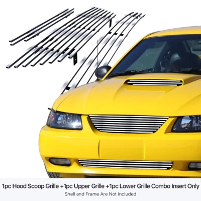 For 1999-2004 Ford Mustang V6 Stainless Chrome Billet Grille Insert Combo - Image 1 of 4