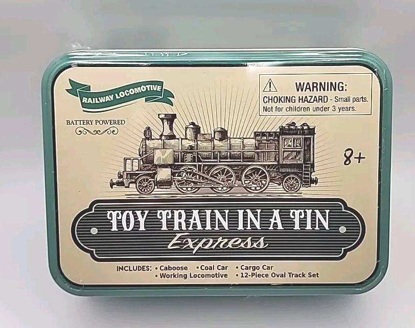 Toy Train in a Tin Express Works Battery Operated 12 PC Track Locomotive
