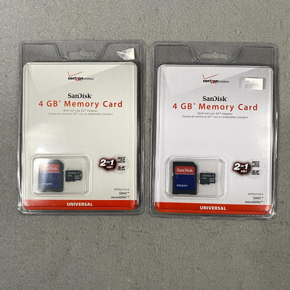 2 New SanDisk Memory Card 4 GB w/ SD Adapter 2 in 1 Universal - Image 1 of 3
