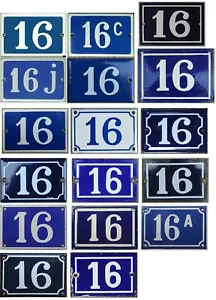Alte blaue französische Hausnummer 16 A C J Tür Torschild Stahl Emailschild - aussuchen - Bild 1 von 16