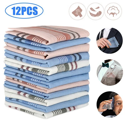 Pañuelos cuadrados de bolsillo clásicos elegantes clásicos de algodón de poliéster para hombre 12 piezas Foto 1 de 4