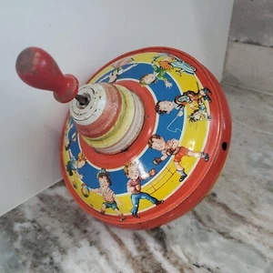 Vintage Spinning Top Pressed Tin Toy U.S. Zone Germany 1950s Works kids playing - Picture 1 of 9